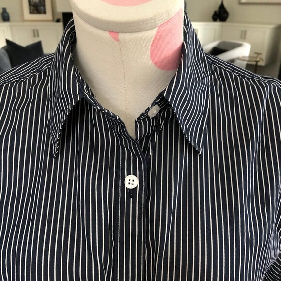 Mavi Jeans Co. Casual Lg Slv Button Down Cotton Striped Shirt Navy Wht Sz S NWOT - Picture 3 of 11
